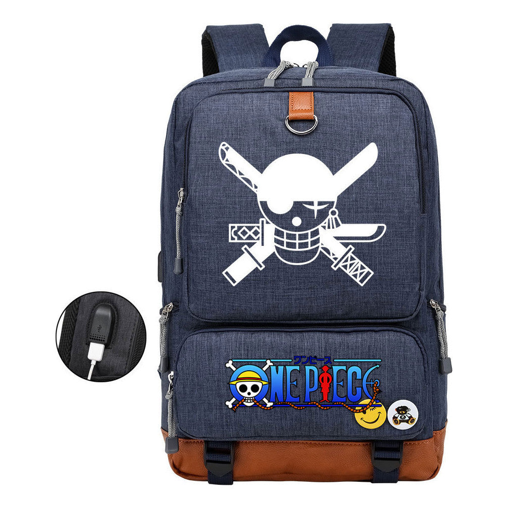 Cartoon Pirate King Printed Usb Student Backpack Leisure Travel Backpack