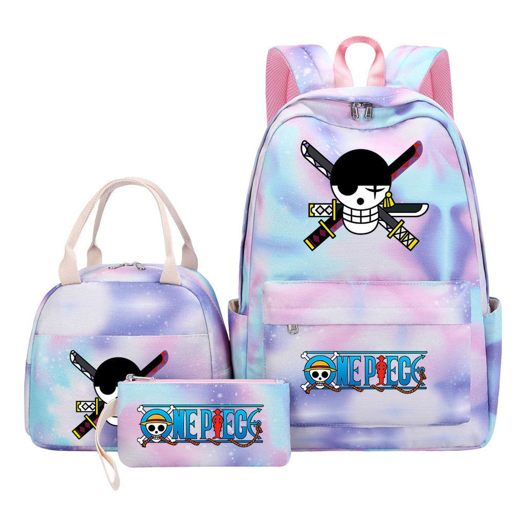 Cartoon Pirate King Student Girls School Bag Lunch Bag Three Piece Set Backpack Set