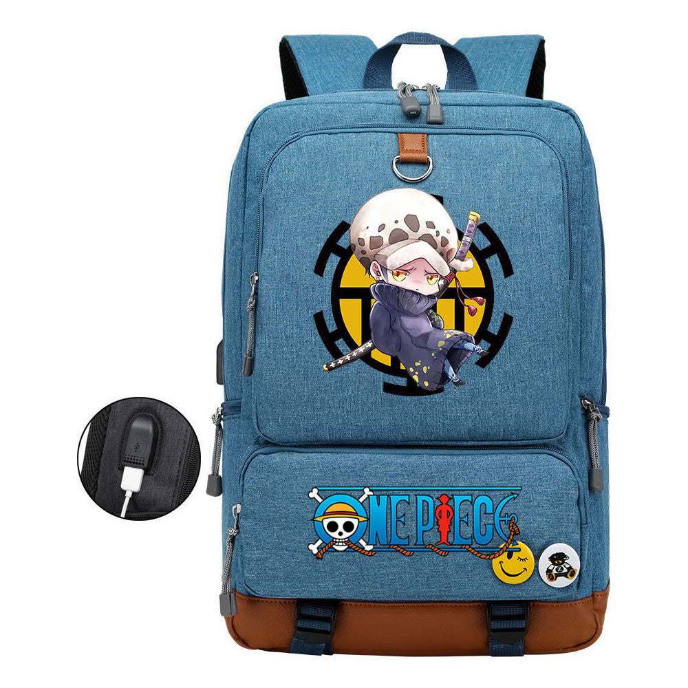 Cartoon One Piece Print Usb Youth Student Backpack For Leisure Travel Backpack
