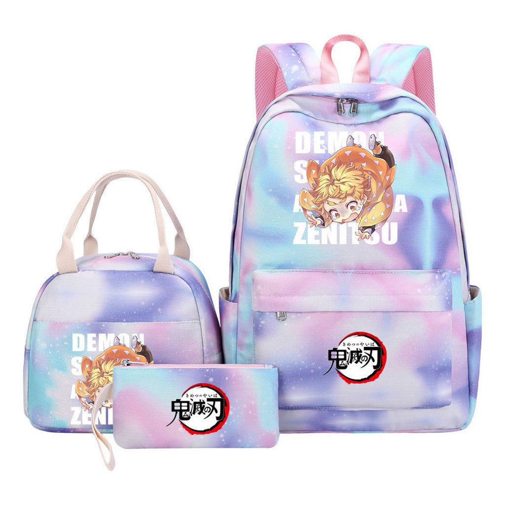 Cartoon Fashion Youth Student Girls School Bag Lunch Bag Three Piece Set Backpack