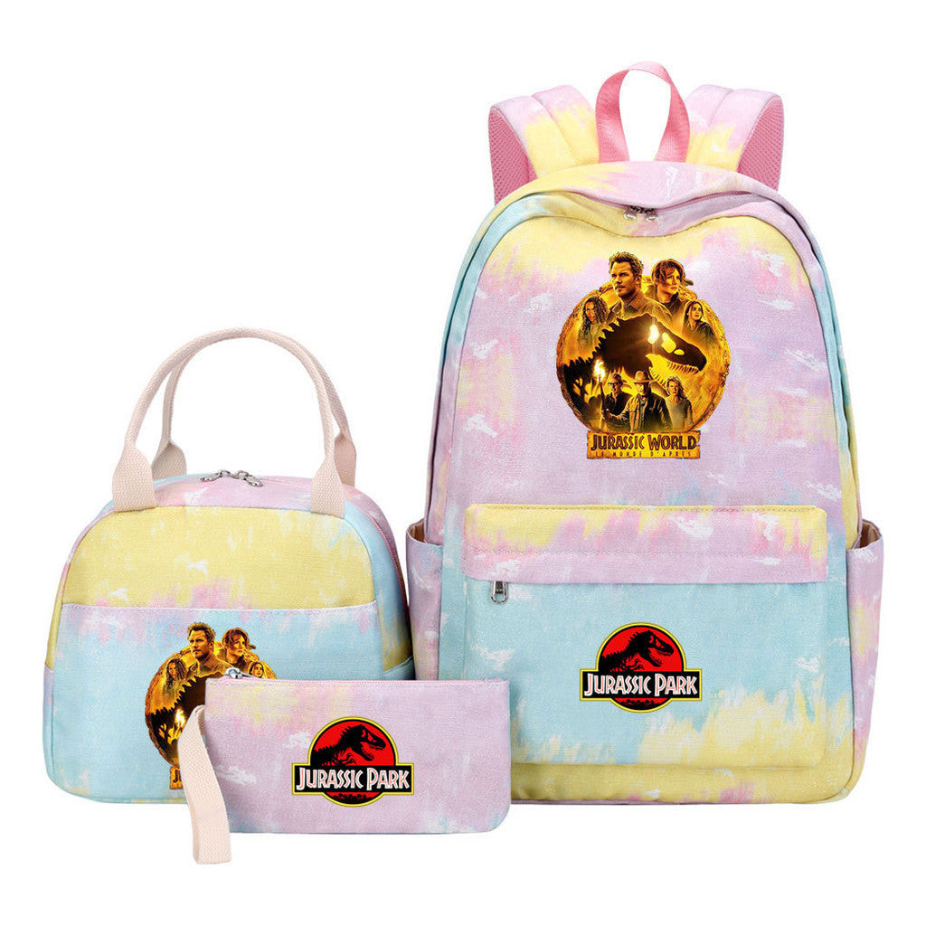 Jurassic Park Dinosaur Youth Student Girls School Bag Lunch Bag Three Piece Set Backpack Set