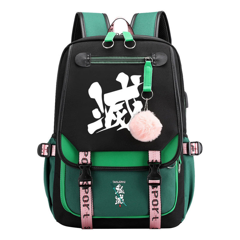 Cartoon Fashion Usb Youth Middle School Backpack For Boys And Girls Casual Woven Strap Flip Back Backpack