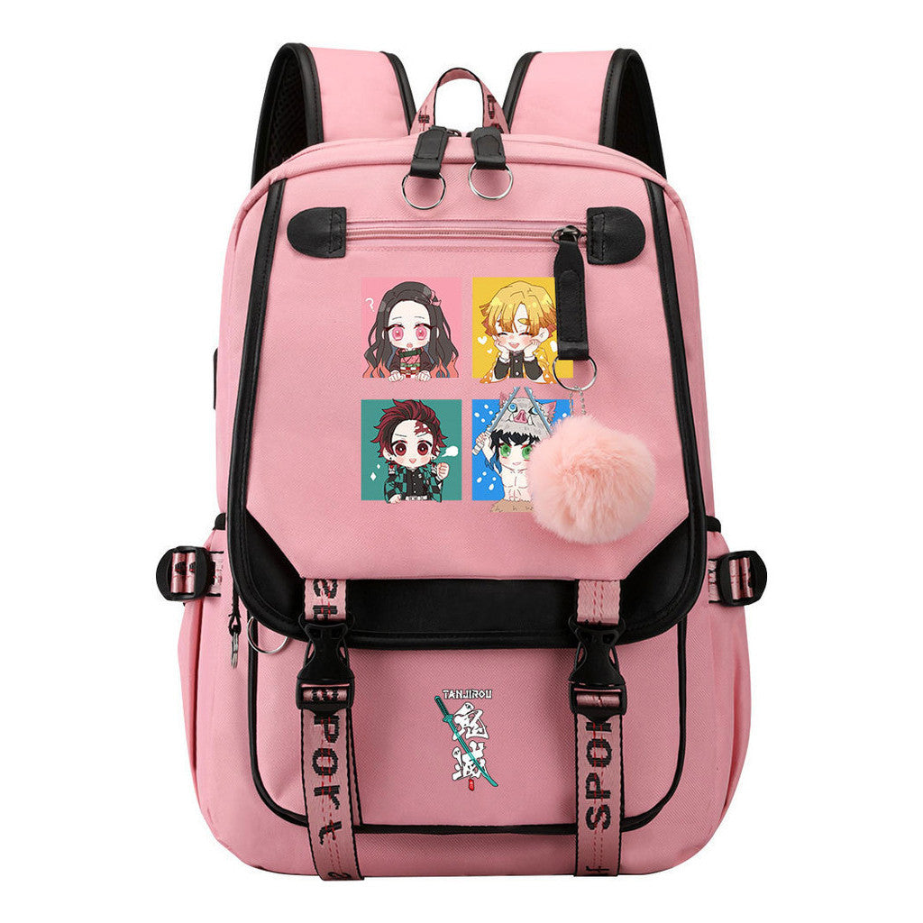 Cartoon Fashion Usb Youth Student School Bag Casual Ribbon Flip Backpack