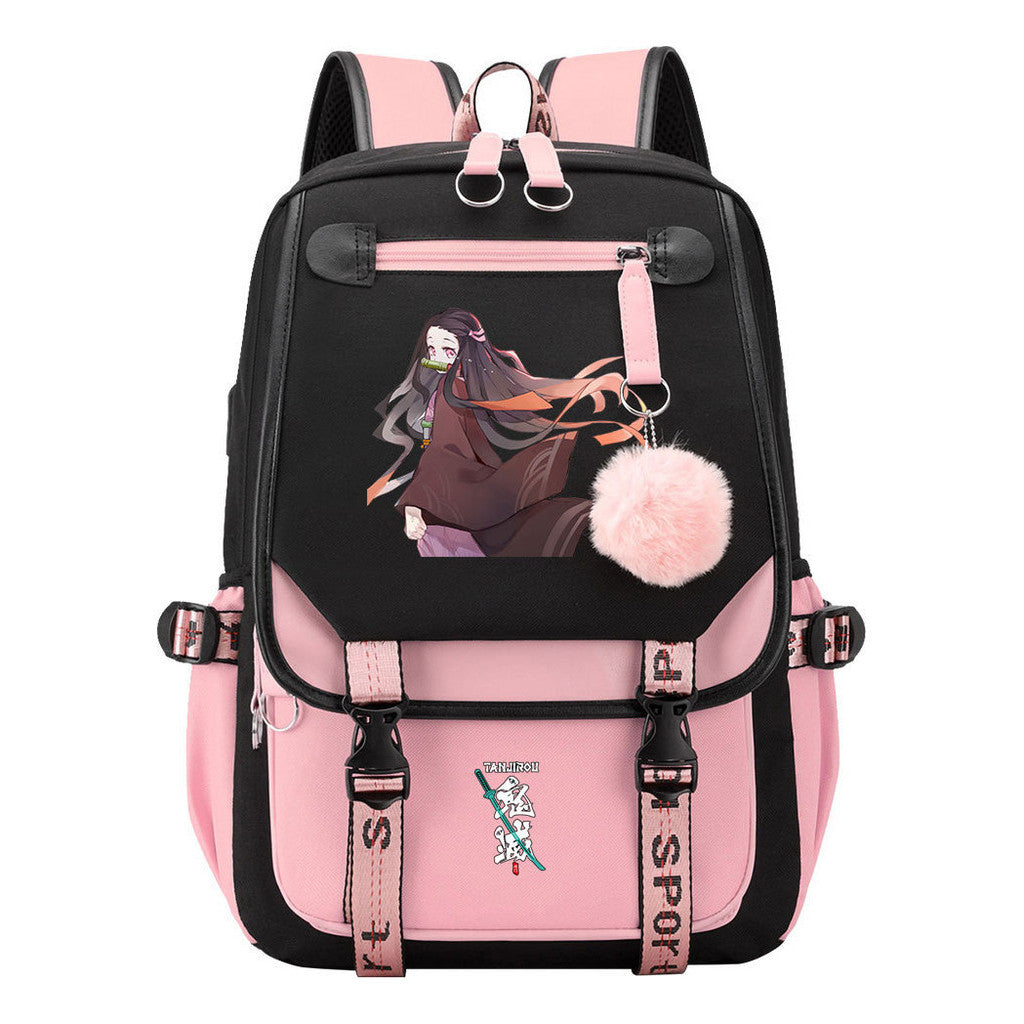 Cartoon Fashion Usb Youth Student School Bag Casual Ribbon Flip Backpack