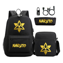 Golden Naruto Usb Password Lock Teenage Student School Bag Three Piece Backpack Set