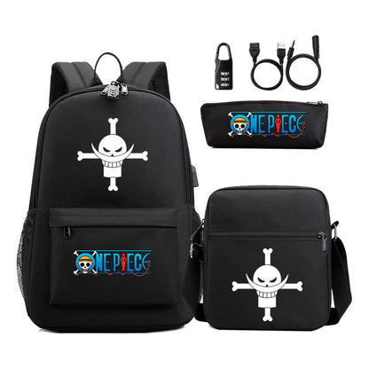 Cartoon Pirate King Usb Password Lock Youth Student School Bag Three Piece Set For Boys And Girls Backpack Set