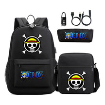 Cartoon Pirate King Usb Password Lock Youth Student Backpack Three Piece Set Backpack