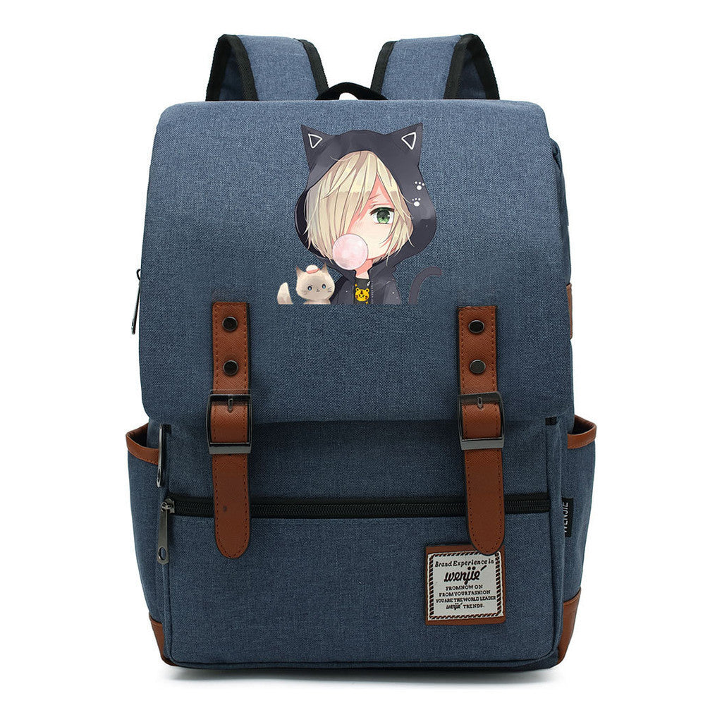 Yuri On The Ice Student Backpack, Men's And Women's Leisure Belt Buckle Backpack