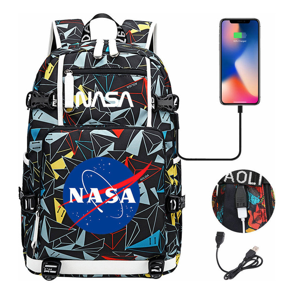 Nasa Fashion Printed Usb Student Backpack For Leisure Travel Backpack