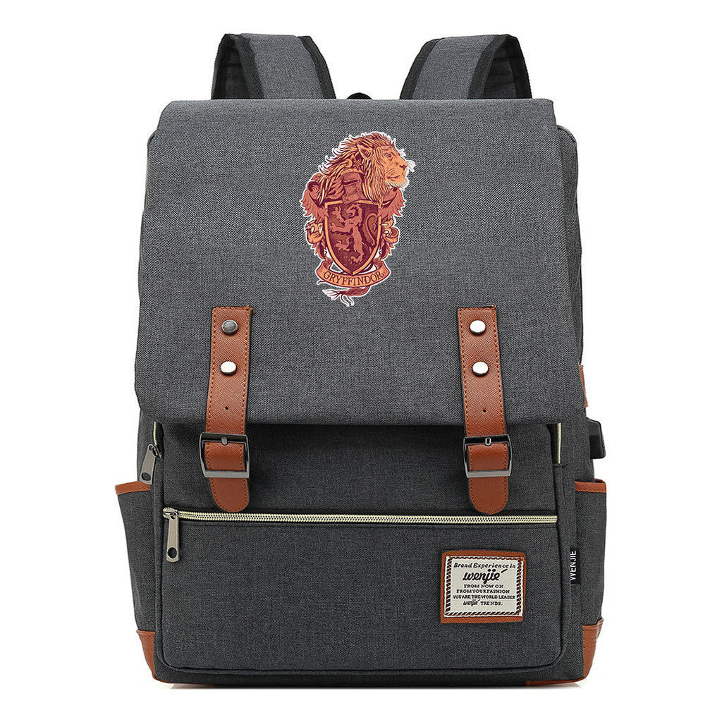 School Of Witchcraft And Wizardry Youth Student Backpack Usb Leisure Belt Buckle Backpack