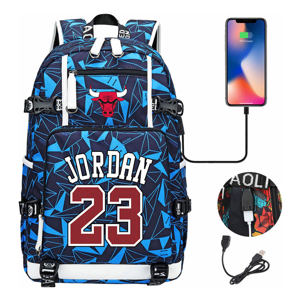 Sports Basketball Star Printed Usb Youth Student Backpack For Men And Women's Leisure Travel Backpack