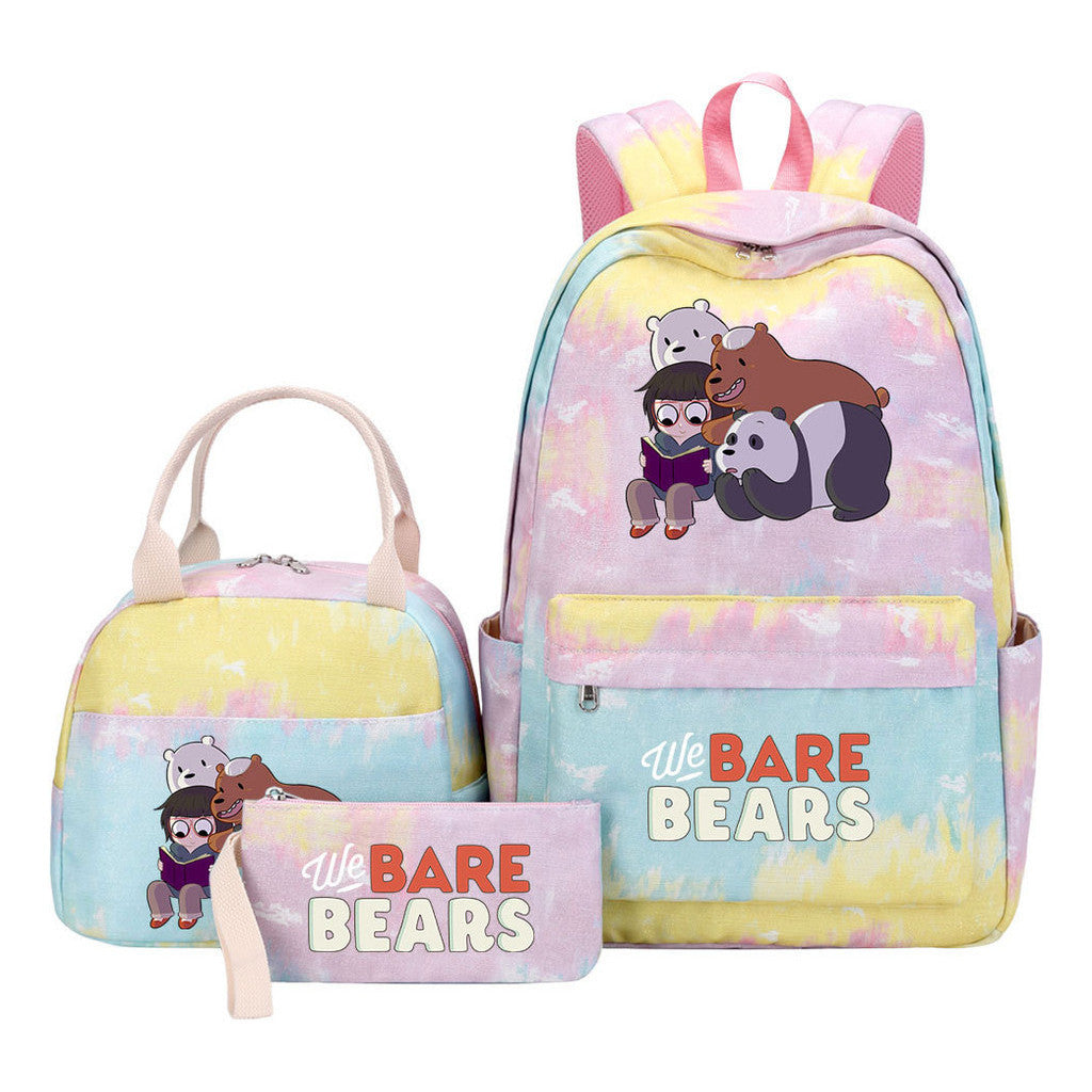 Cartoon Cute Three Bears Youth Student Girls School Bag Lunch Bag Three Piece Set Backpack Set