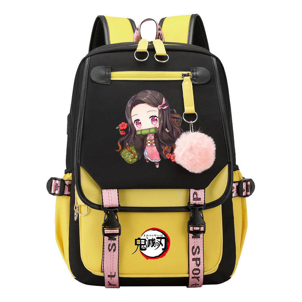 Comic Cartoon Fashion Usb Youth Student Backpack With Casual Woven Strap Flip Back Backpack