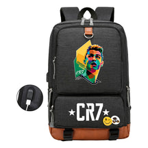 Football Star Cristiano Ronaldo Printed Usb Student Backpack For Leisure Travel Backpack
