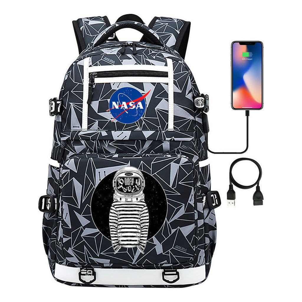 Fashionable Space Printed Usb Student Backpack Backpack Leisure Travel Backpack
