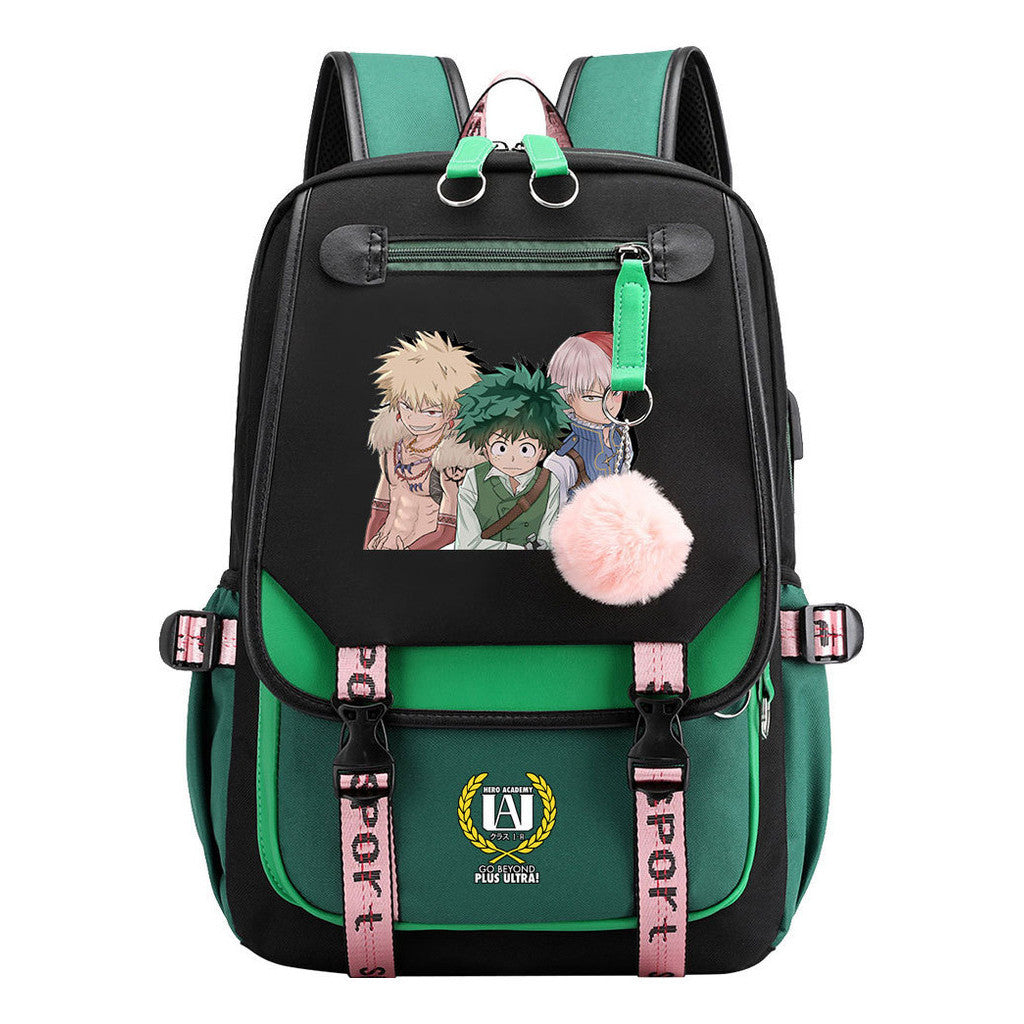 My Heroes Academy Usb Student Backpack, Casual Woven Strap Flip Back Backpack