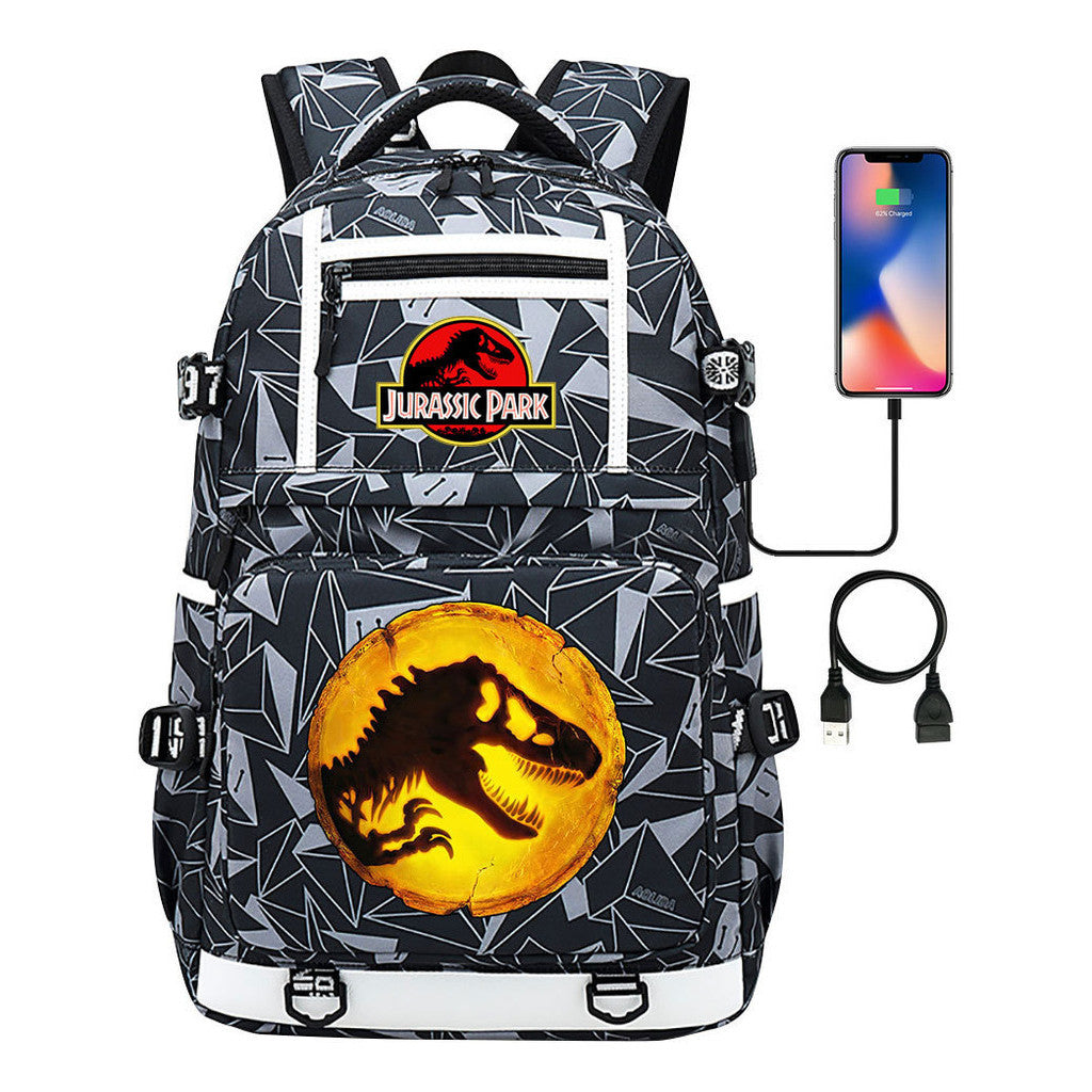 Jurassic Park Dinosaur Usb Youth School Bag Men's And Women's Backpack Leisure Travel Backpack