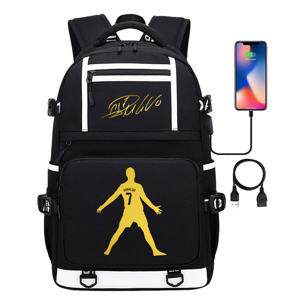 Sports Star Cristiano Ronaldo Usb Youth Student School Bag Men's And Women's Backpack Leisure Travel Bag