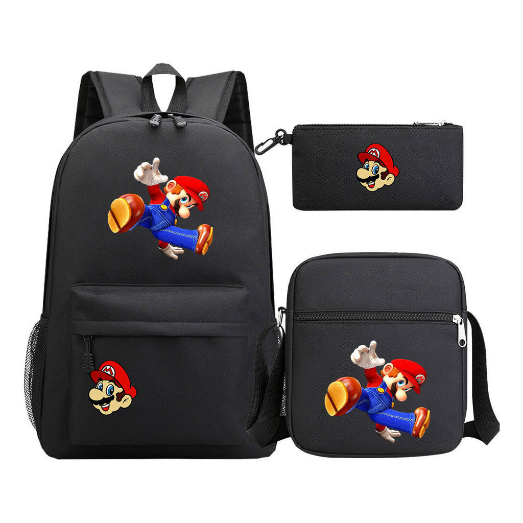 Super Mario Printed Student Backpack Three Piece Set For Men And Women's Backpack Set
