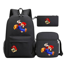 Super Mario Printed Student Backpack Three Piece Set For Men And Women's Backpack Set