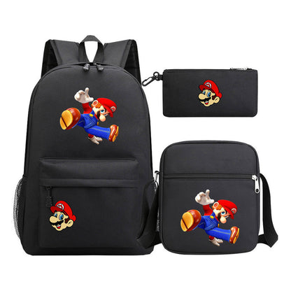 Super Mario Printed Student Backpack Three Piece Set For Men And Women's Backpack Set