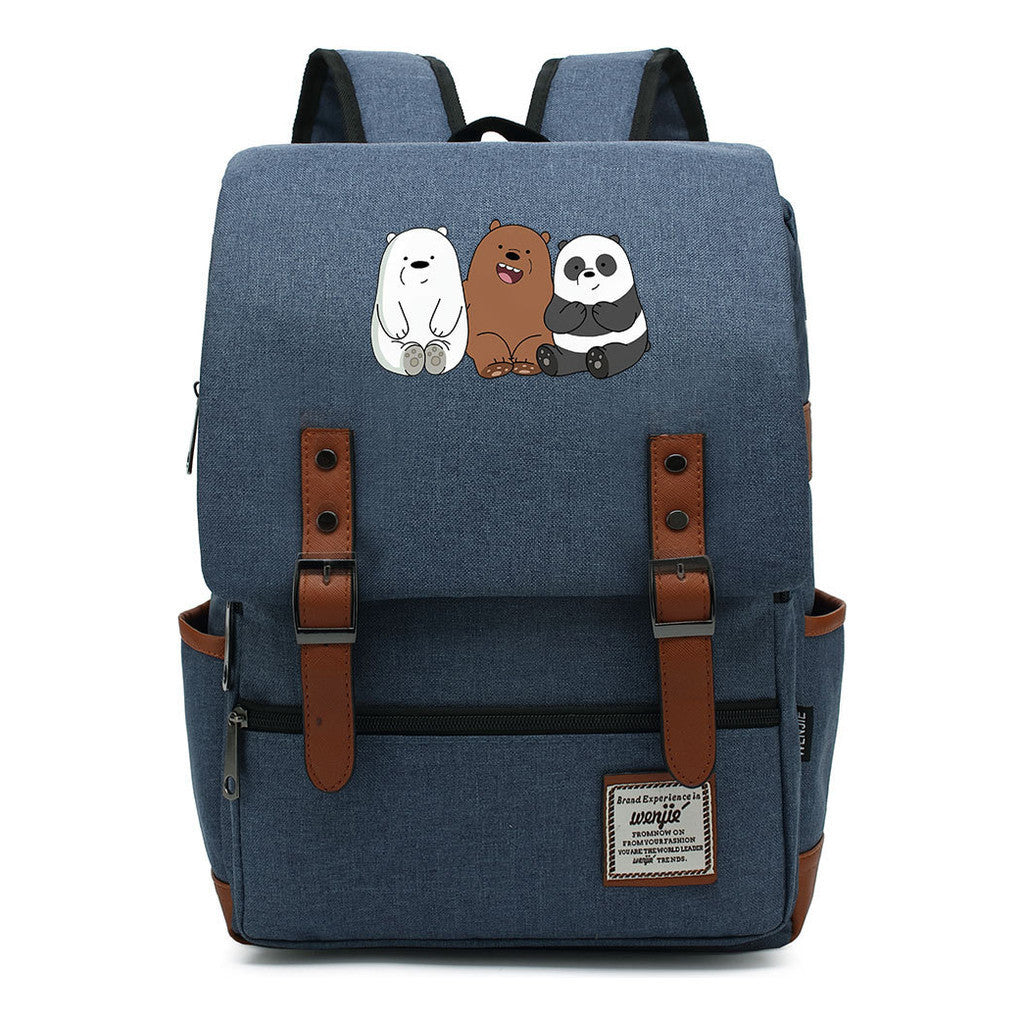 Cartoon Cute Three Bears Printed Youth School Bag For Men And Women Leisure Belt Buckle Classic Backpack