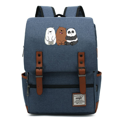 Cartoon Cute Three Bears Printed Youth School Bag For Men And Women Leisure Belt Buckle Classic Backpack