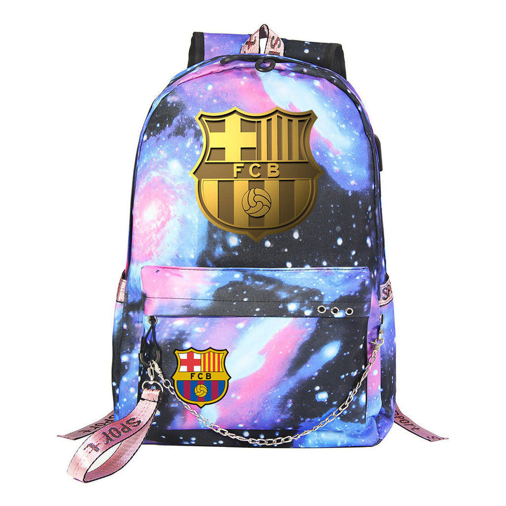 Sports Football Star Printed Usb Student Backpack For Leisure Travel Backpack