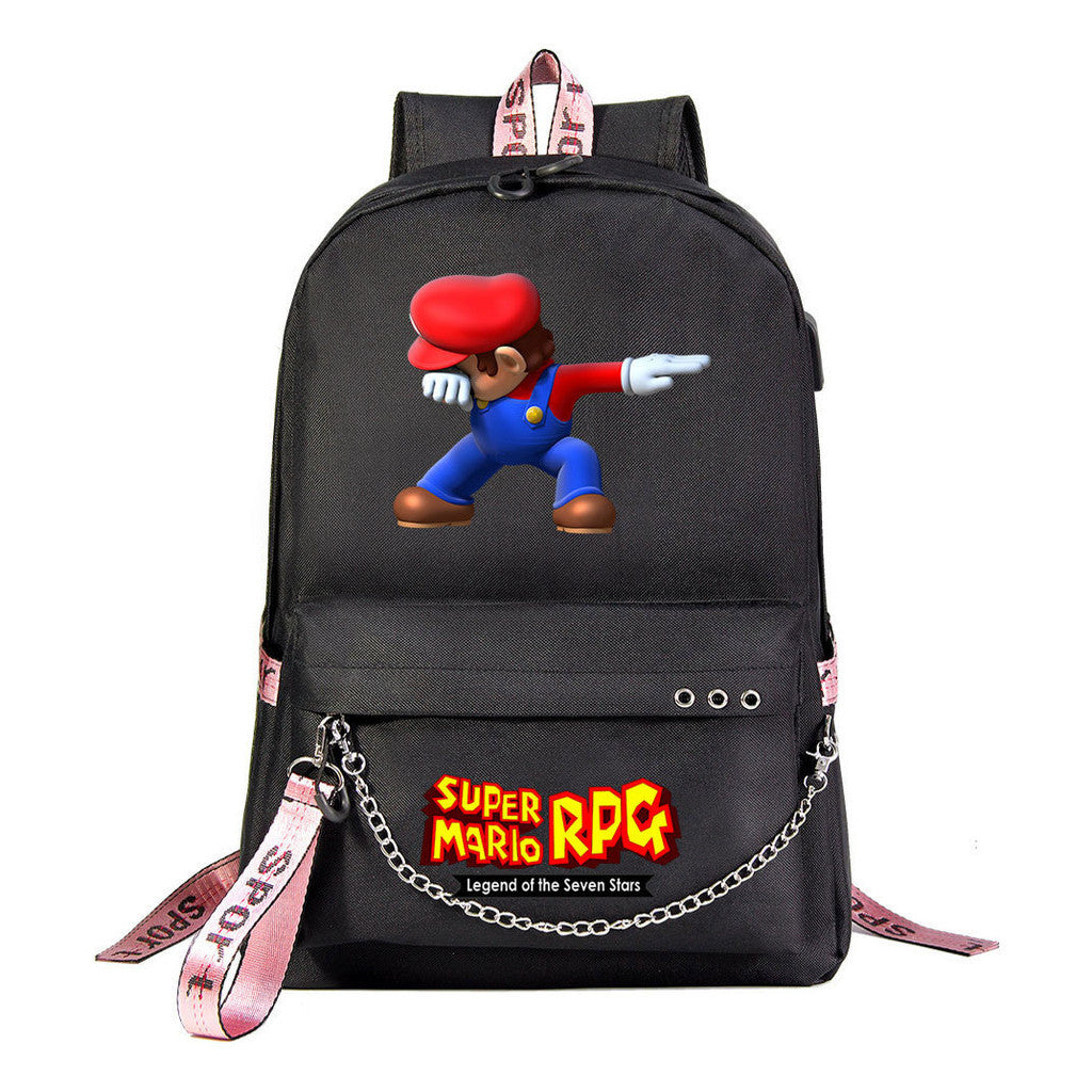 Mario Printed Usb Youth Student Backpack For Men And Women's Leisure Travel Backpack