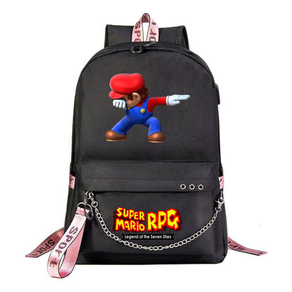 Mario Printed Usb Youth Student Backpack For Men And Women's Leisure Travel Backpack
