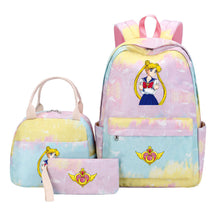 Anime Beauty Girl Warrior Girls School Bag Lunch Bag Three Piece Set Backpack Set