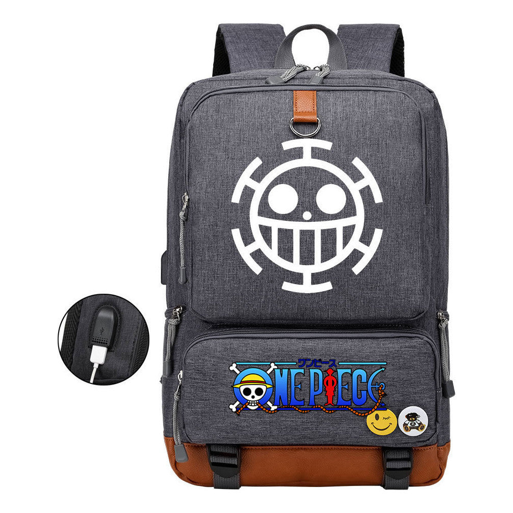 Cartoon Pirate King Printed Usb Student Backpack Leisure Travel Backpack