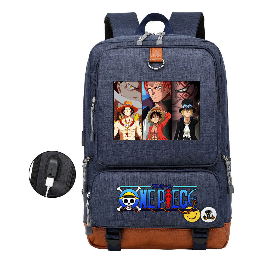 Cartoon Pirate King Printed Usb Student Backpack Leisure Travel Backpack