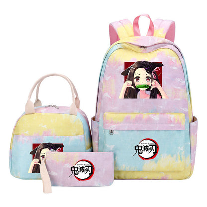Cartoon Fashion Youth Student Girls School Bag Lunch Bag Three Piece Set Backpack