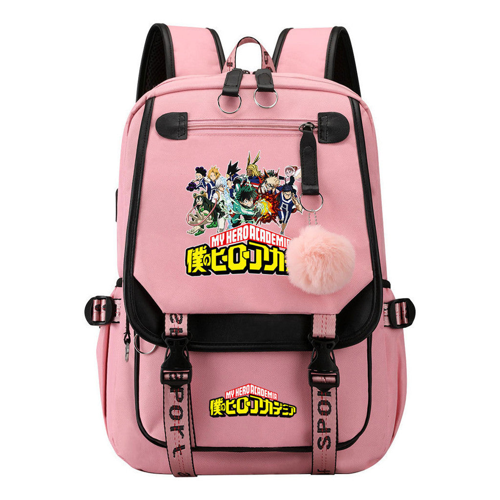 My Heroes Academy Usb Youth Student Backpack With Casual Woven Strap Flip Back Backpack