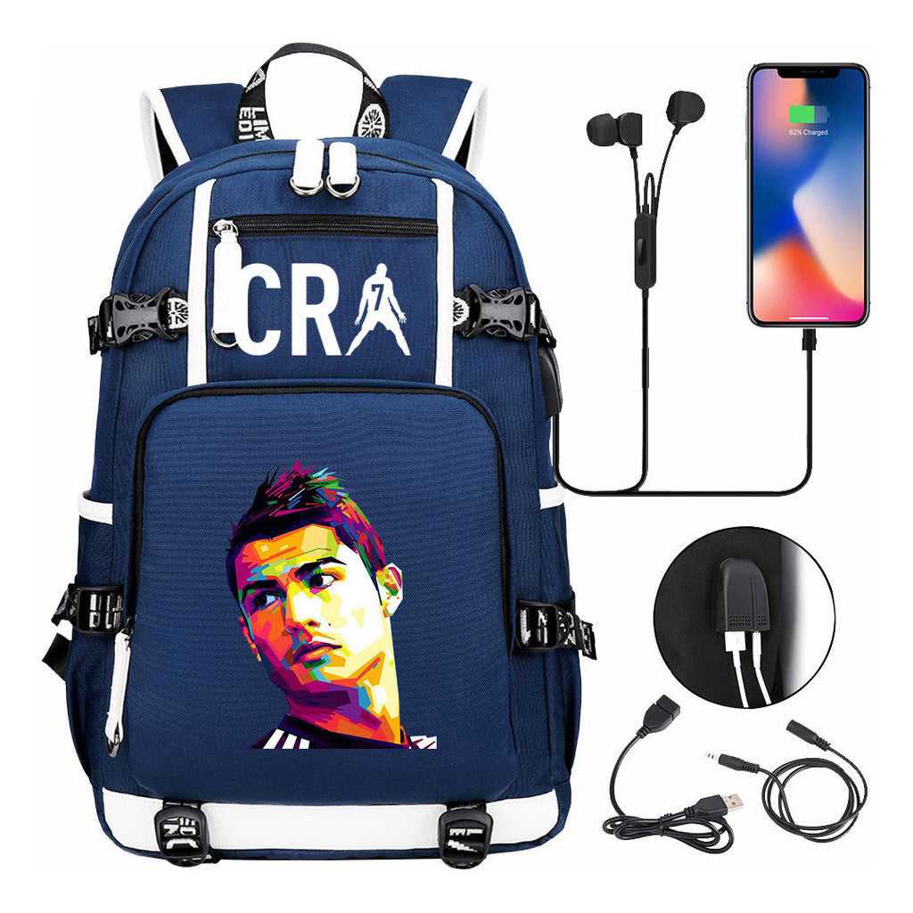 Football Star Cristiano Ronaldo Printed Youth Backpack, Backpack, Leisure Travel Backpack