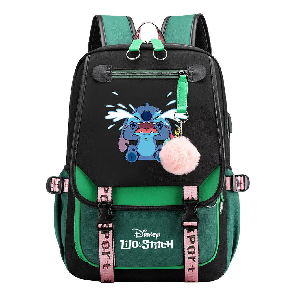 Interstellar Baby Stitch Usb Backpack With Casual Woven Strap Flip Back Backpack
