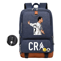 Football Star Cristiano Ronaldo Printed Usb Youth Student Backpack For Leisure Travel Backpack