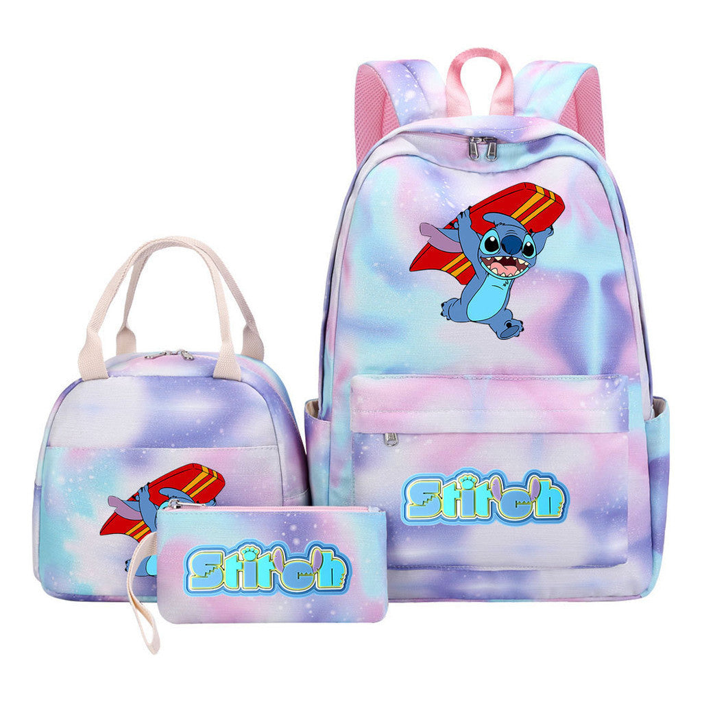 Interstellar Baby Stitch Youth Student Girls School Bag Lunch Bag Three Piece Set Backpack Set