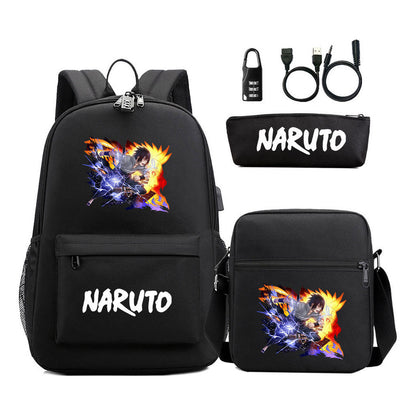 Naruto Usb Password Lock Youth Student Backpack Three Piece Set For Men And Women Backpack Set