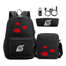 Fashionable Naruto Usb Password Lock Youth Student School Bag Three Piece Backpack Set