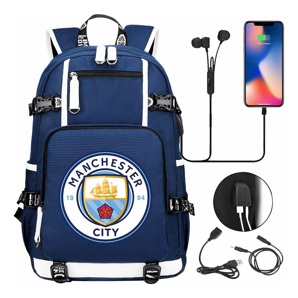 Sports Football Star Usb Printed Youth Student Backpack Leisure Travel Backpack