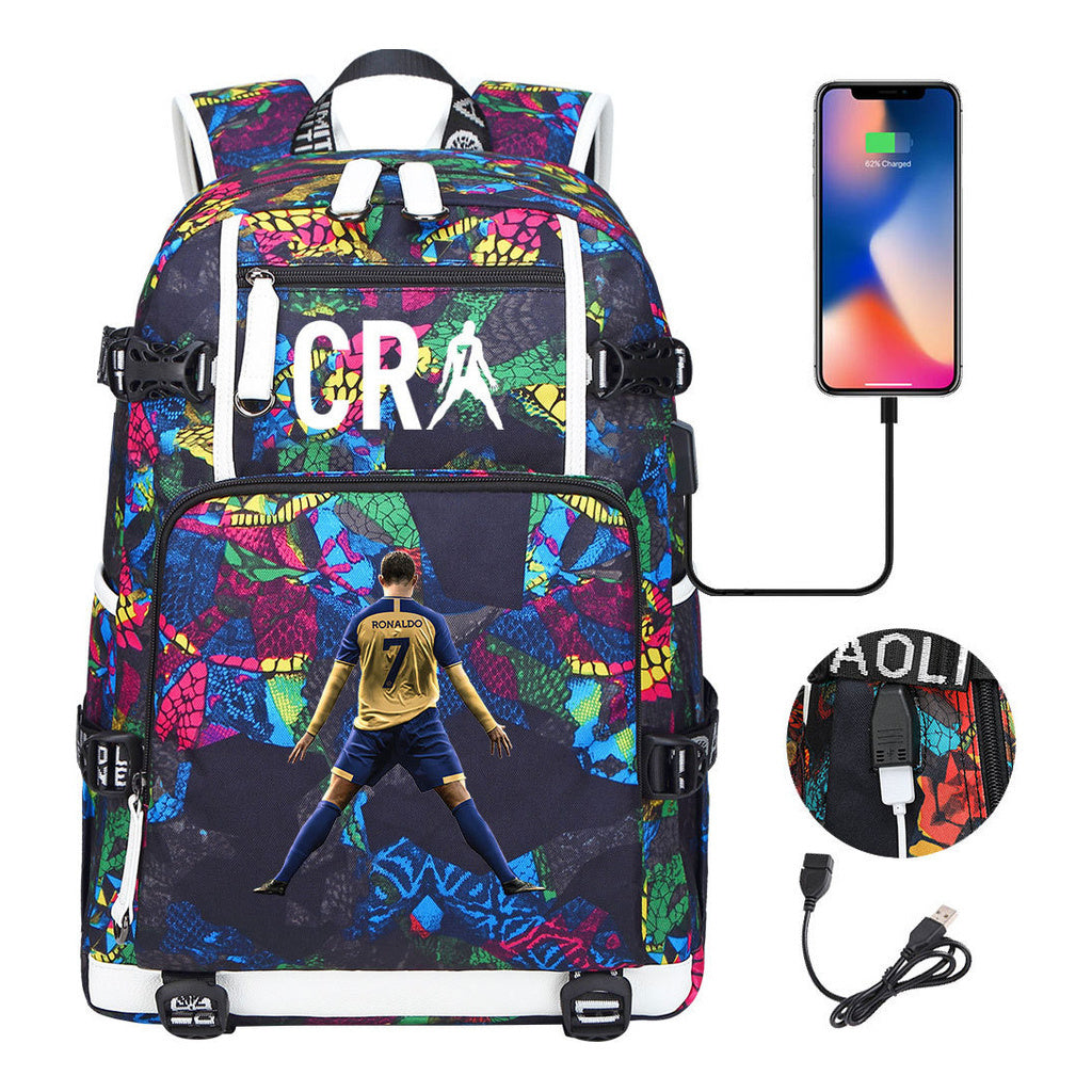 Football Star Cristiano Ronaldo Printed Youth Student Backpack Leisure Travel Backpack