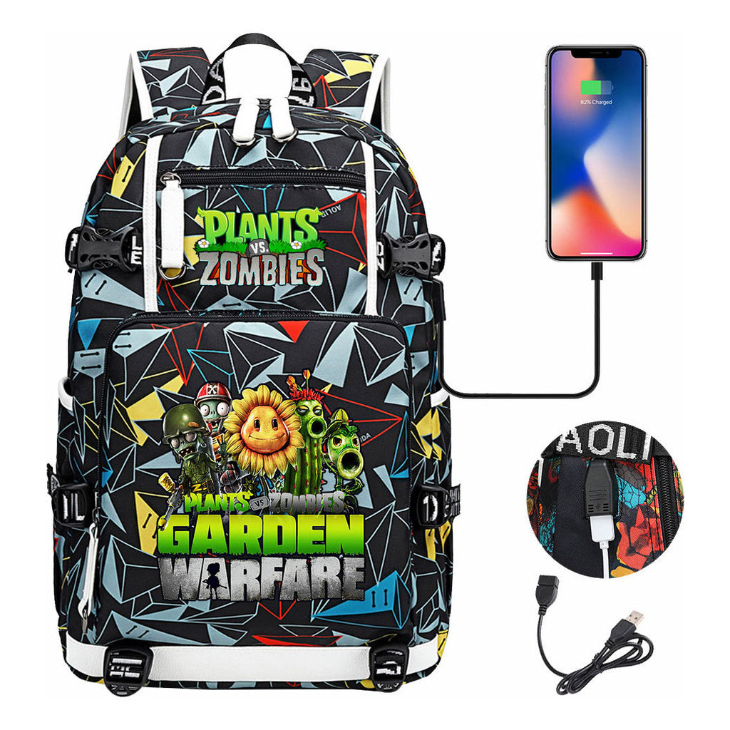 Plant Wars Usb Youth Student Backpack For Men And Women's Leisure Travel Backpack