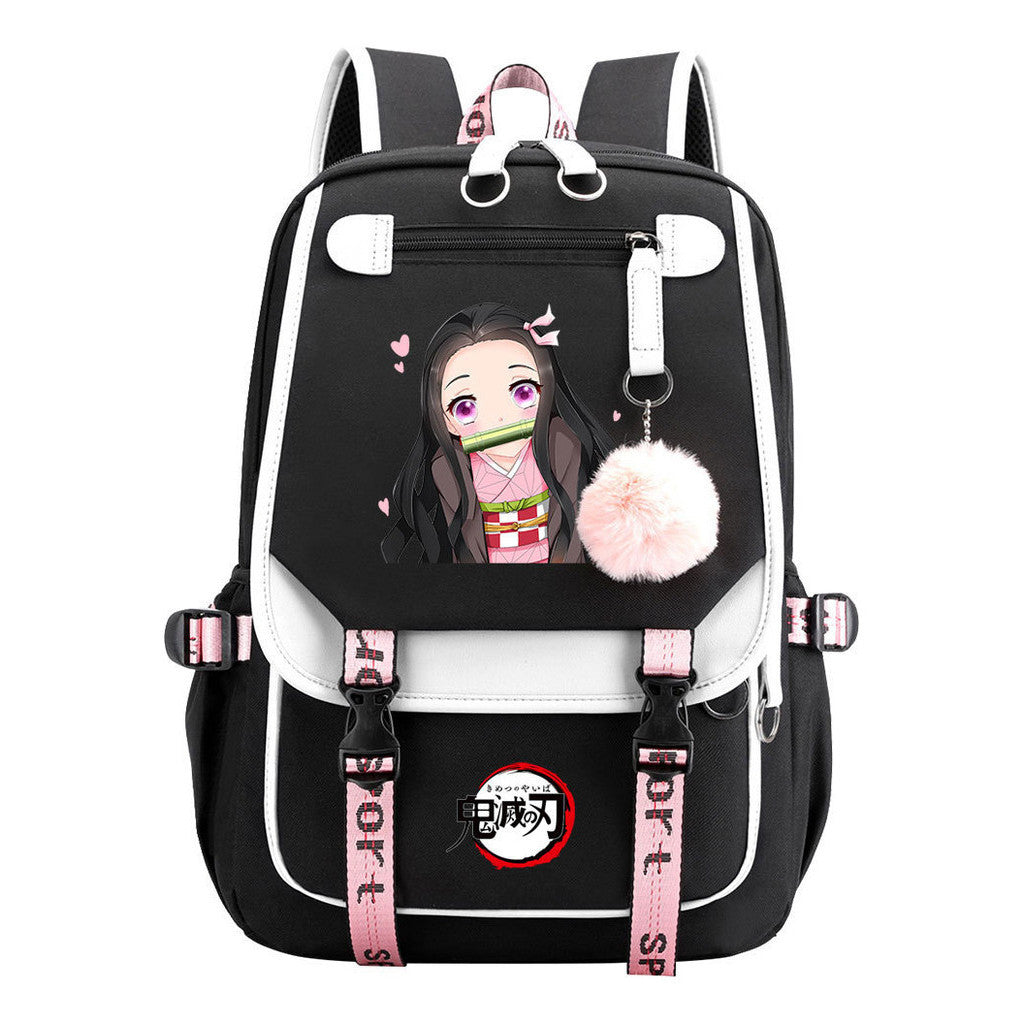 Comic Cartoon Fashion Usb Student Backpack Casual Woven Flap Backpack