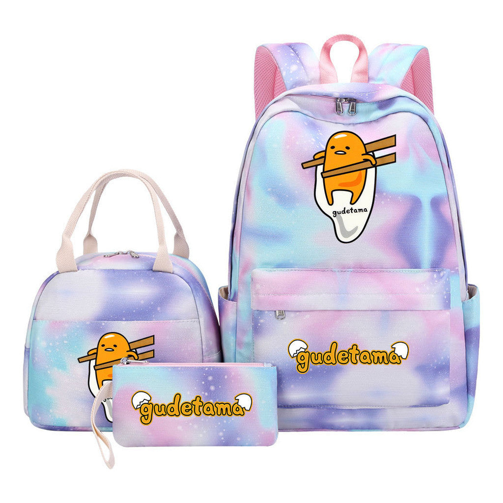 Egg Green Manga Student Girls School Bag Lunch Bag Three Piece Set Backpack Set