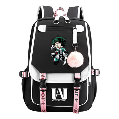 Comics My Heroes Academy Usb Student Backpack Casual Ribbon Flip Backpack