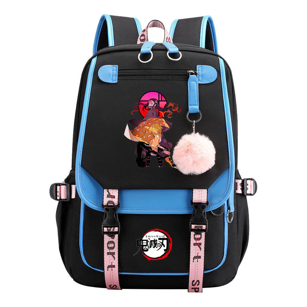 Comic Cartoon Fashion Usb Student Backpack Casual Woven Flap Backpack