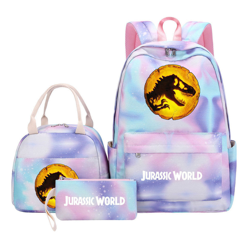 Jurassic Park Dinosaur Student School Bag Lunch Bag Three Piece Set Backpack Set