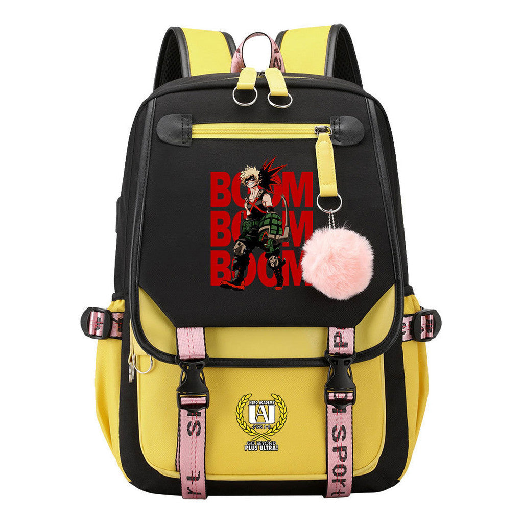 My Heroes Academy Usb Student Backpack, Casual Woven Strap Flip Back Backpack